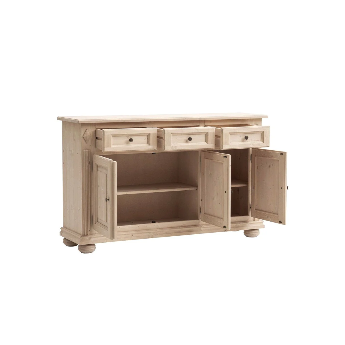 Natur24 Sideboard Landhaus, Fichte massiv, 3 Türen, 3 Schubladen — 146 x 90 x 40 cm 3