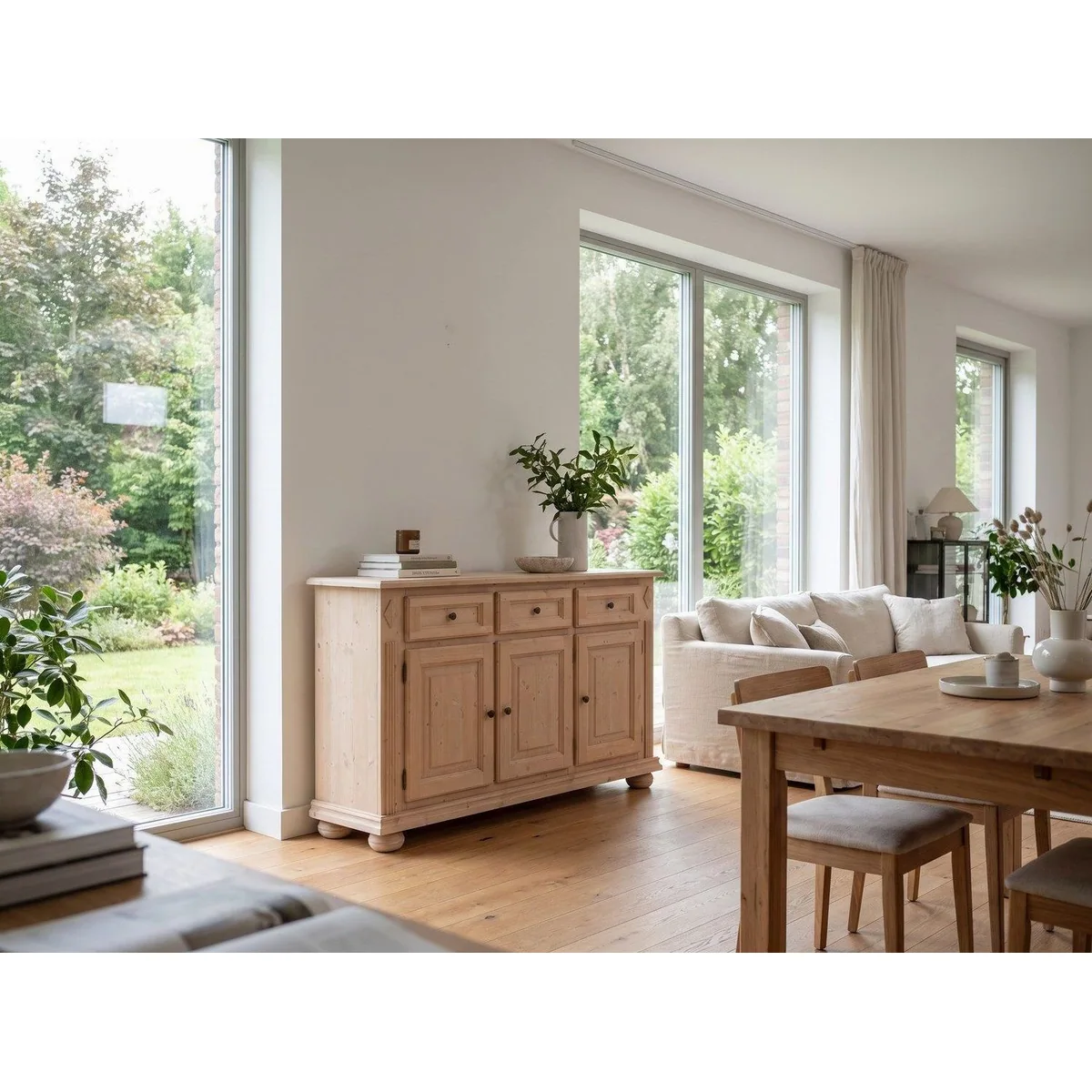 Natur24 Sideboard Landhaus, Fichte massiv, 3 Türen, 3 Schubladen — 146 x 90 x 40 cm 4