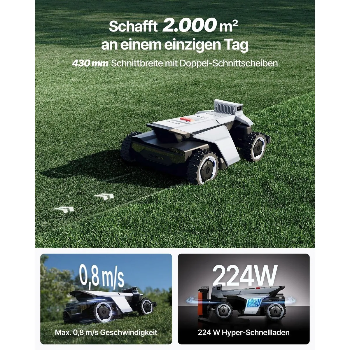 NAVIMOW X420 Mähroboter, 2000 m² Fläche, Zero-Turn AWD, 84 % Steigungen, 360° Vision 5