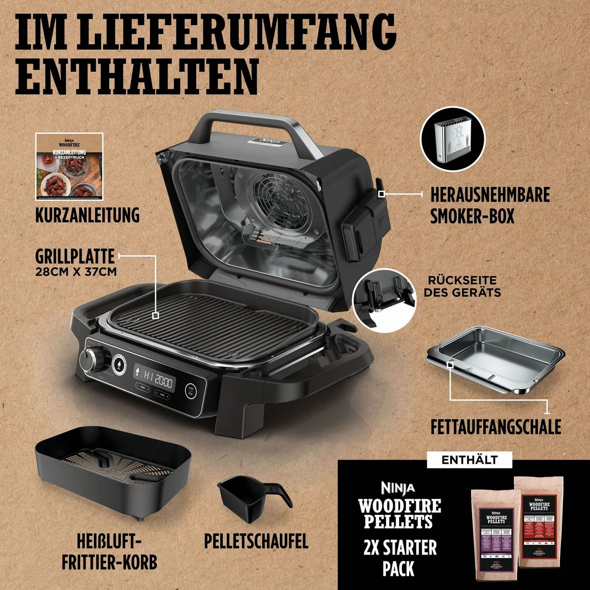 NINJA Woodfire OG701EU Tischgrill, 2400 W, vielseitig und wetterbeständig 5