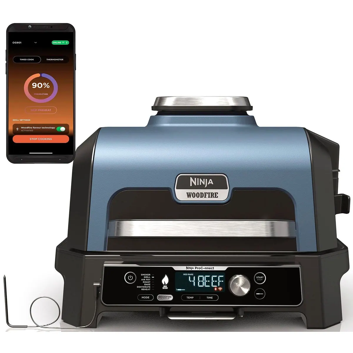 NINJA Woodfire Pro Connect XL, 1700 W, elektrischer Tischgrill & Smoker mit App-Steuerung 3
