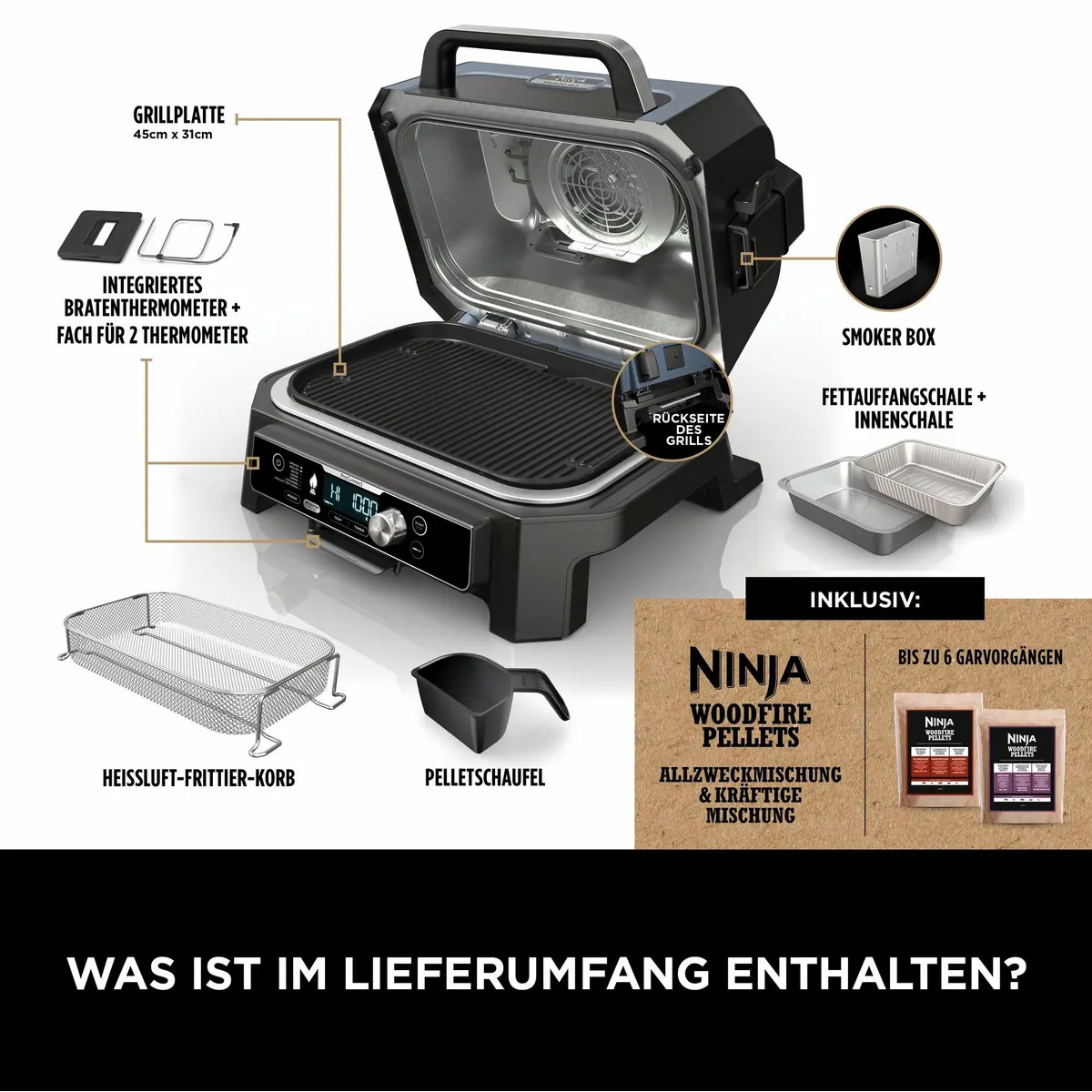 NINJA Woodfire Pro Connect XL, 1700 W, elektrischer Tischgrill & Smoker mit App-Steuerung 4