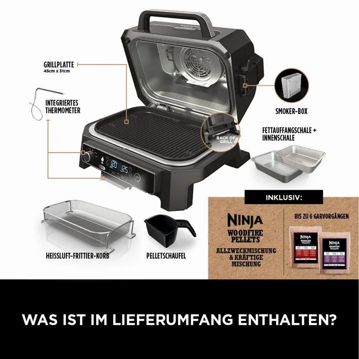 NINJA Woodfire Pro XL Elektrogrill, 1700 W, vielseitig einsetzbar — Grillen, Smoken, Frittieren 2