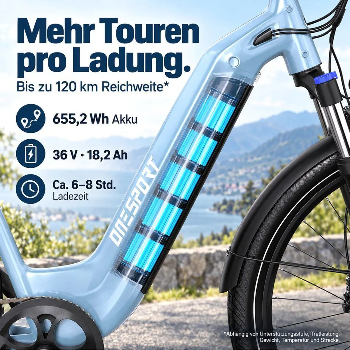 Onesport OT05 E-Bike Cityrad, 655Wh Akku, 250W Heckmotor, Shimano 7-Gang 5