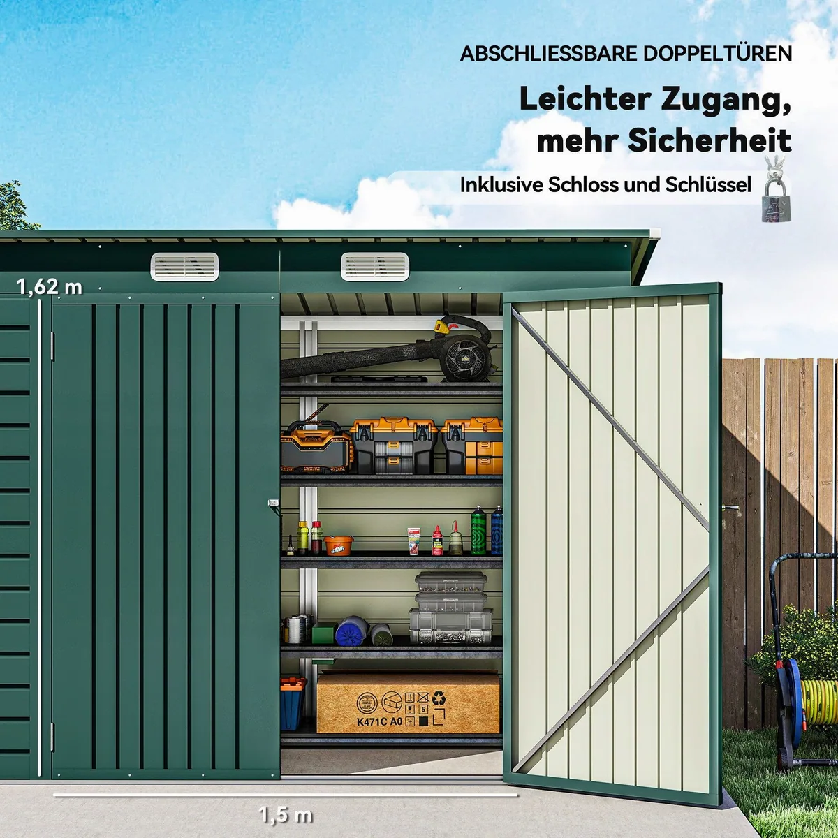Outsunny Geräteschuppen mit Pultdach, stabil und sicher für Ihren Garten 5