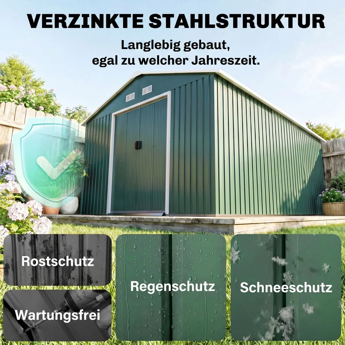 Outsunny Gerätehaus Dunkelgrün, robuster Stahl, Schiebetüren für einfachen Zugang 3