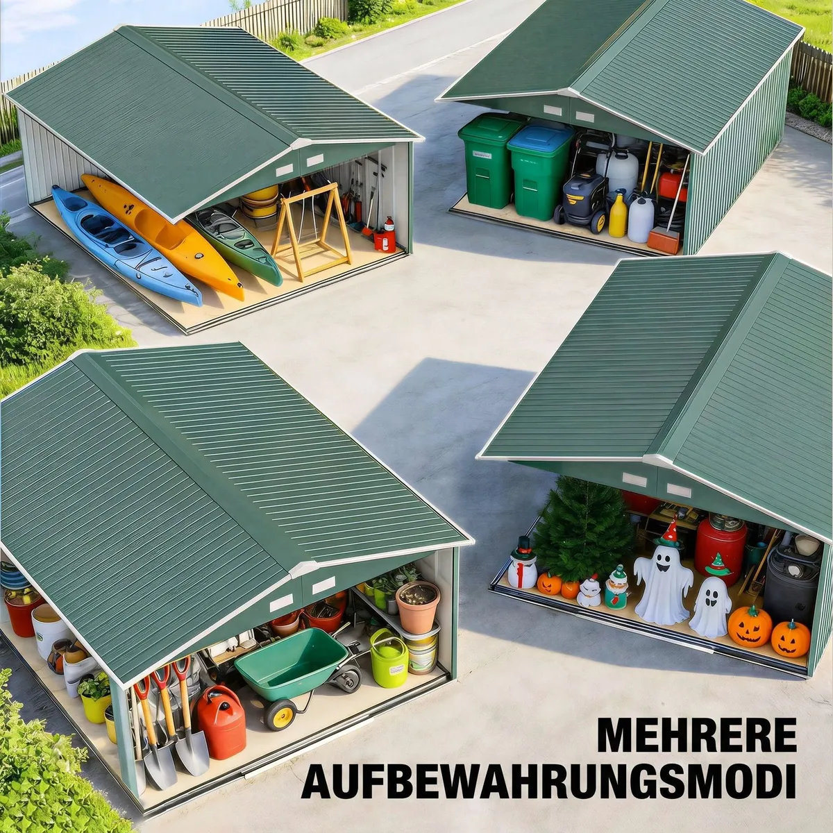 Outsunny Gerätehaus Dunkelgrün, robuster Stahl, Schiebetüren für einfachen Zugang 5