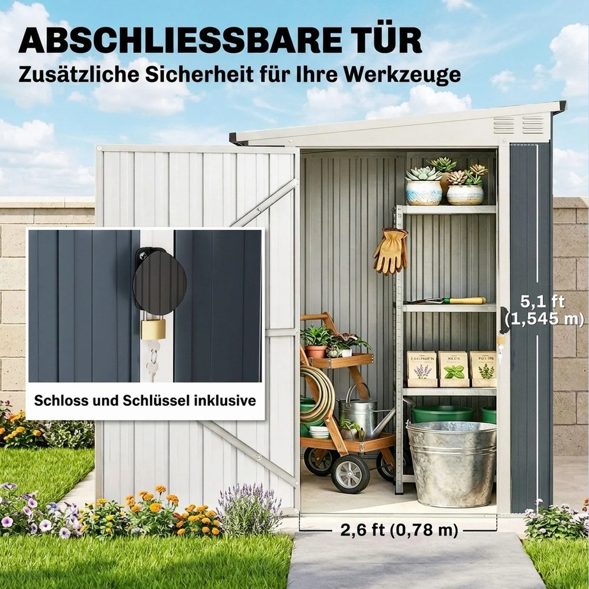 Outsunny Gartengerätehaus Metall, wetterfest, abschließbare Tür 5