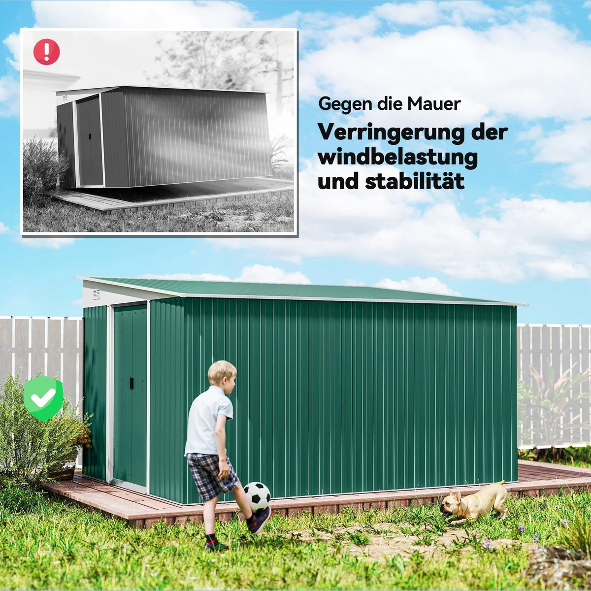 Outsunny Metall Geräteschuppen, wetterfest mit Pultdach — stabil, platzsparend, abschließbar 5