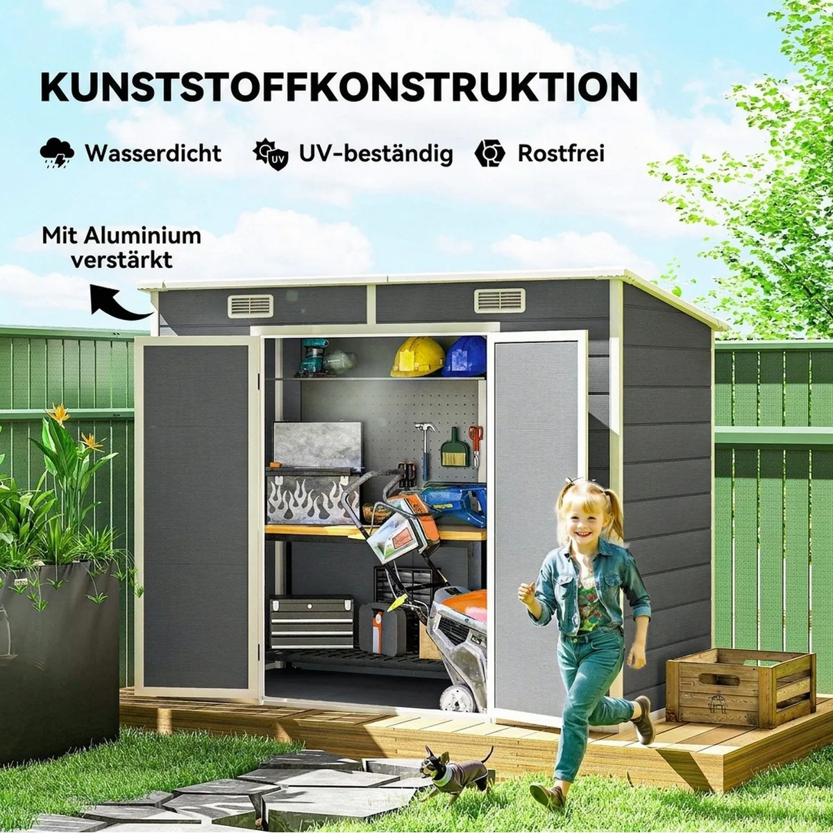 Outsunny Gerätehaus Gartenhaus, geräumig, witterungsbeständig, mit Boden — 238x125 cm 4