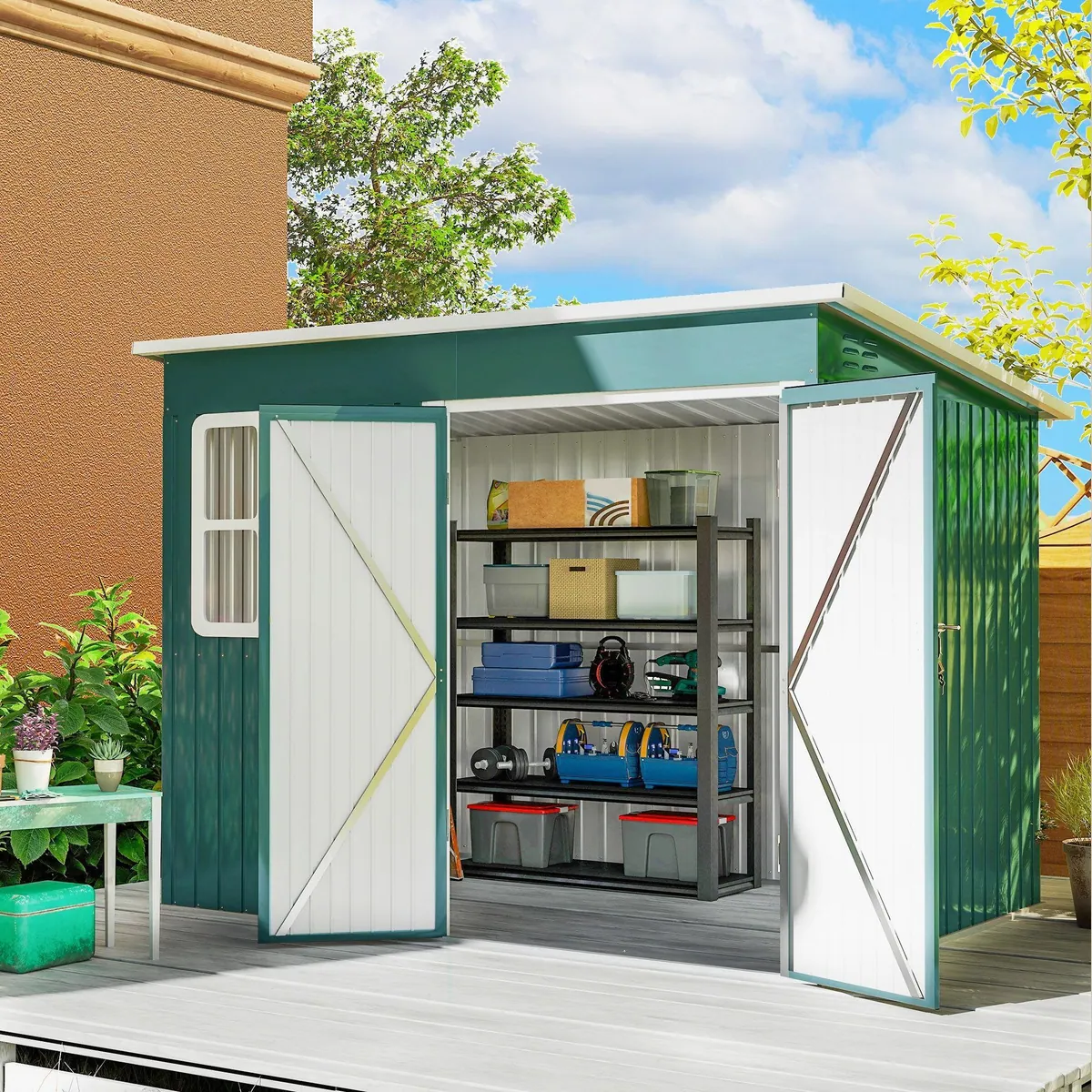 Outsunny Metall Gerätehaus 4,13 m², witterungsbeständig, mit Fenster und Schloss