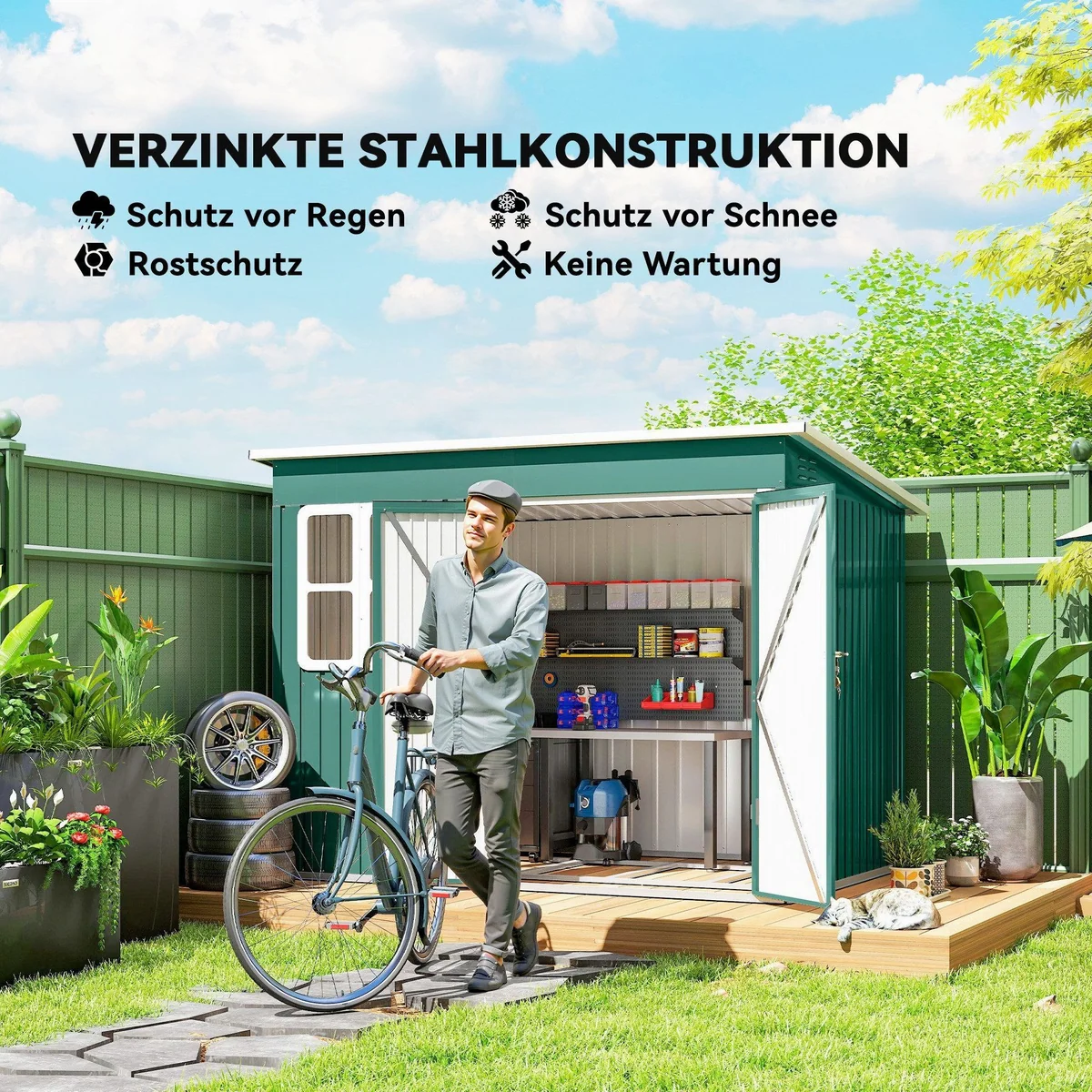 Outsunny Metall Gerätehaus 4,13 m², witterungsbeständig, mit Fenster und Schloss 3