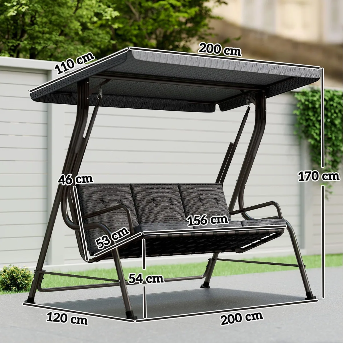 Outsunny Hollywoodschaukel, 3-Sitzer mit verstellbarem Sonnendach, grau 3