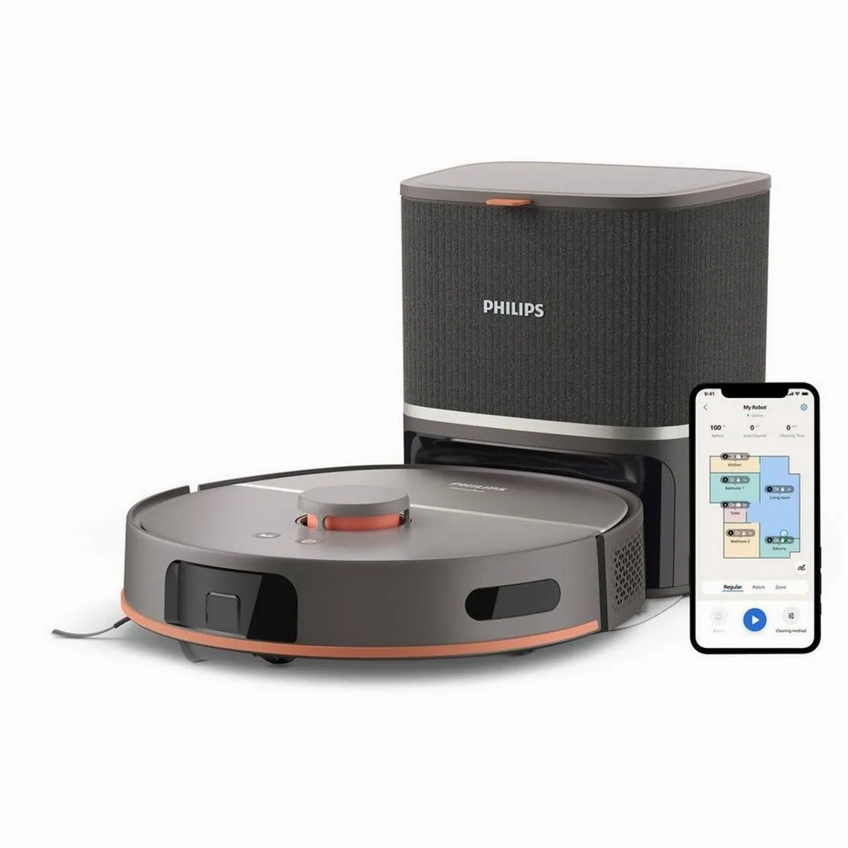 Philips Saugroboter XU5100/10, 10.000 Pa Saugkraft, LDS-Navigation, Wischfunktion