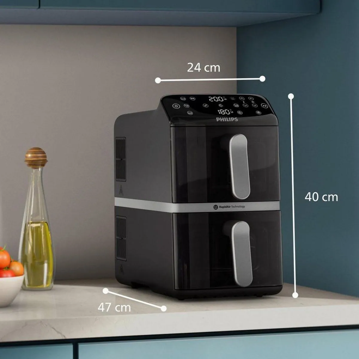 Philips NA461/00 Heißluftfritteuse, 10 l Fassungsvermögen, Dual-Körbe, digitales Display 2