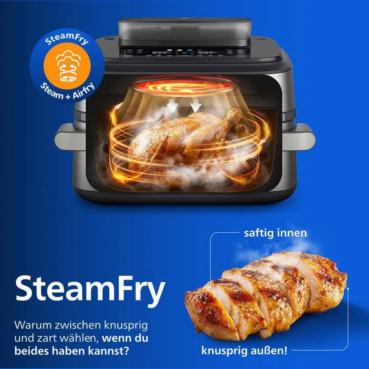 Philips Steam Airfryer 5000 Series, 9,5L Kapazität, Dampfgarfunktion, RapidAir Plus Technologie 5