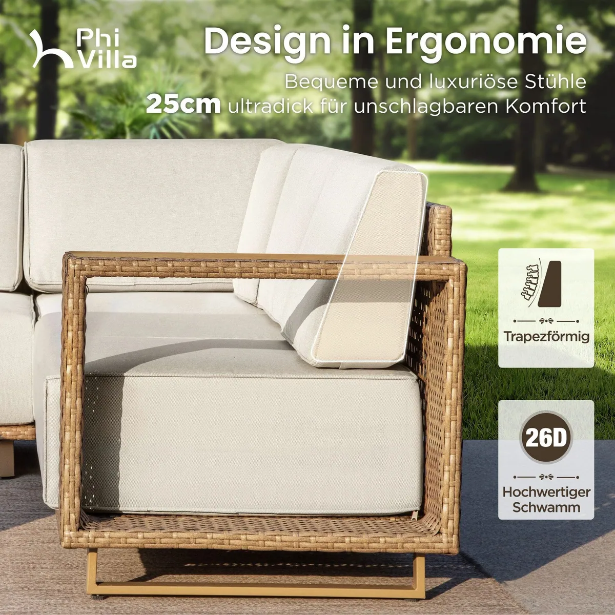 PHI VILLA Gartenlounge-Set, wetterbeständig, ergonomisch, modulare Anpassung 5