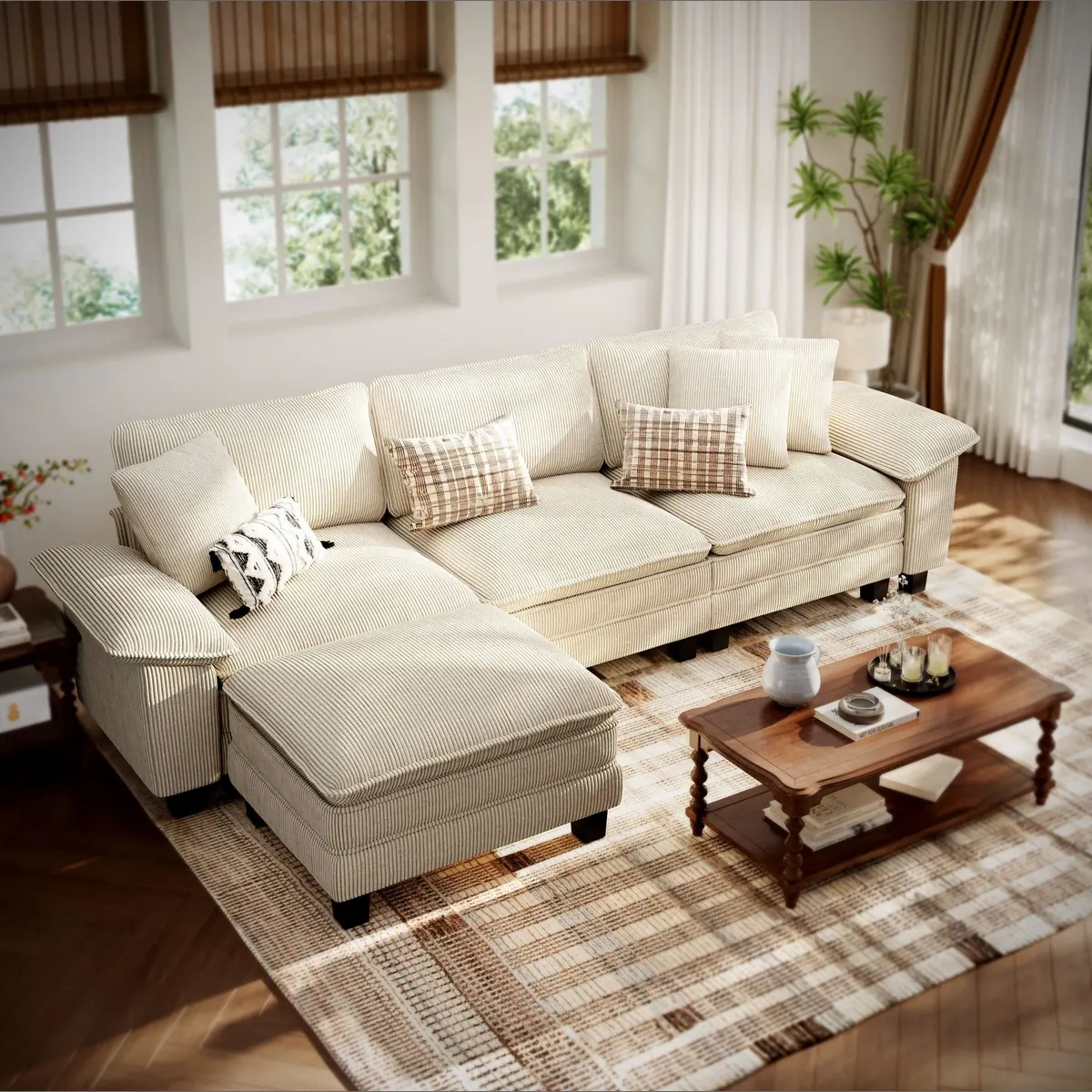 PHI VILLA Ecksofa L-Form, komfortables 4-6-Sitzer-Modell mit Ottomanen