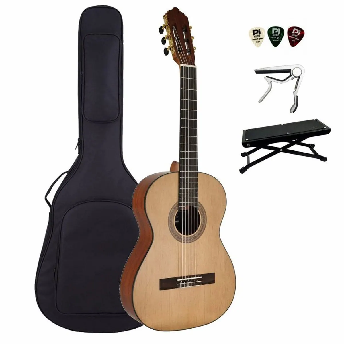 pi-music Silva Konzertgitarre 3/4, hochwertiges Holz, ideales Einsteiger-Set