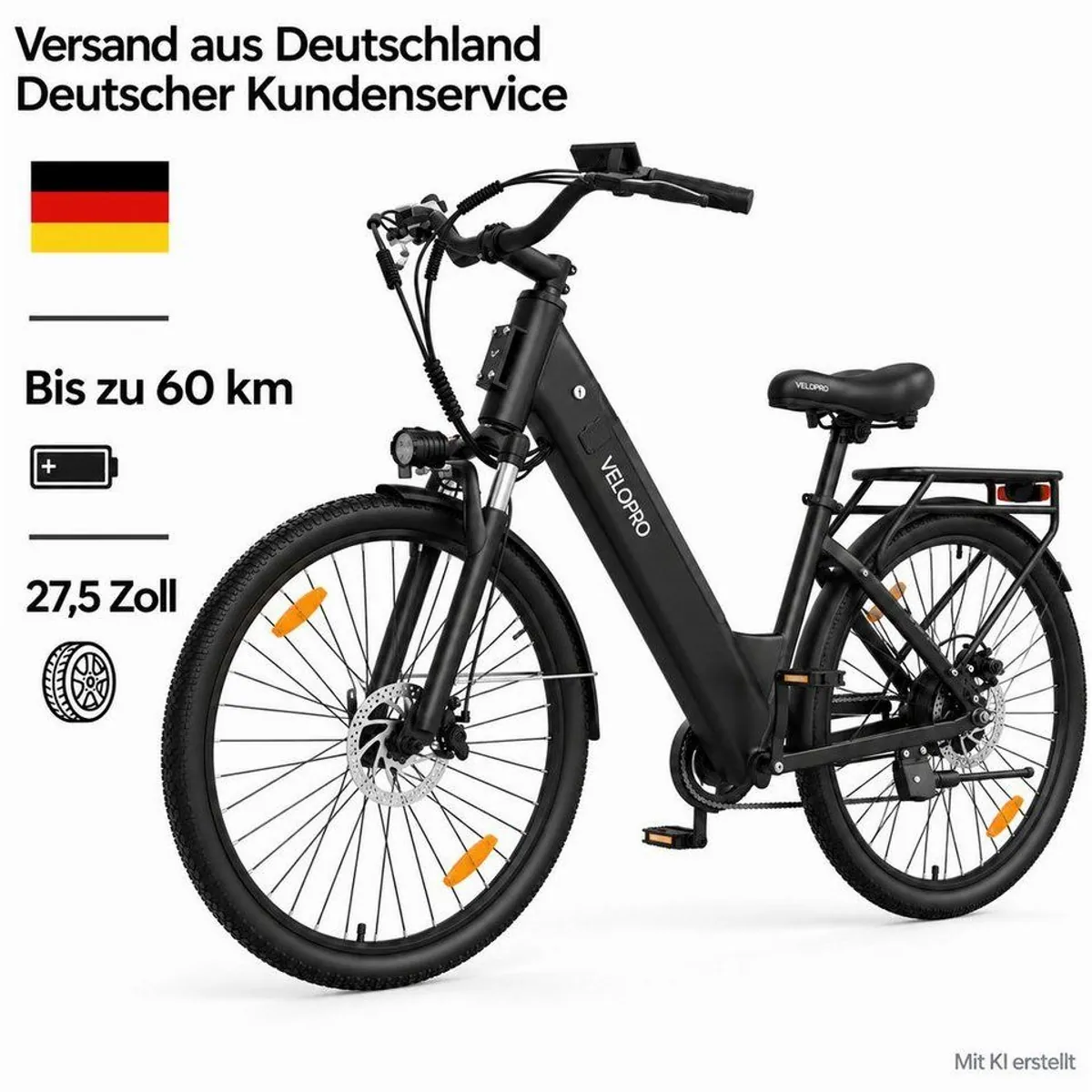 PIXAR Velopro C1 E-Bike, 27,5 Zoll, 250W Heckmotor, 7-Gang, Gepäckträger
