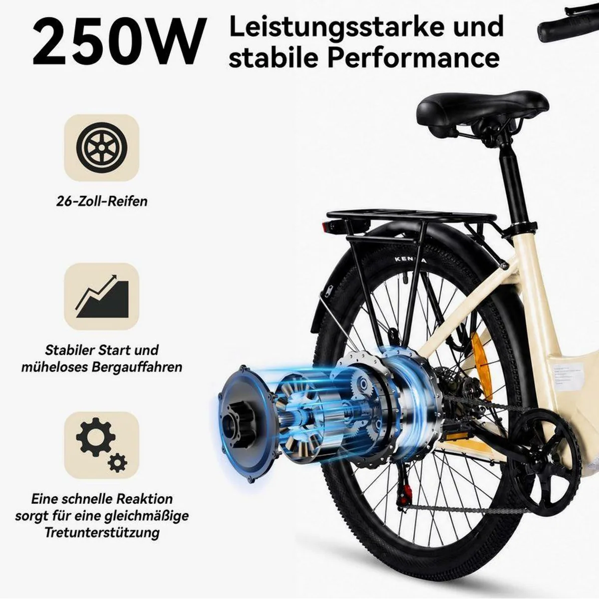 PixelPilot E-Bike Citybike 26 Zoll, komfortabler Tiefeinstieg, 80 km Reichweite 4