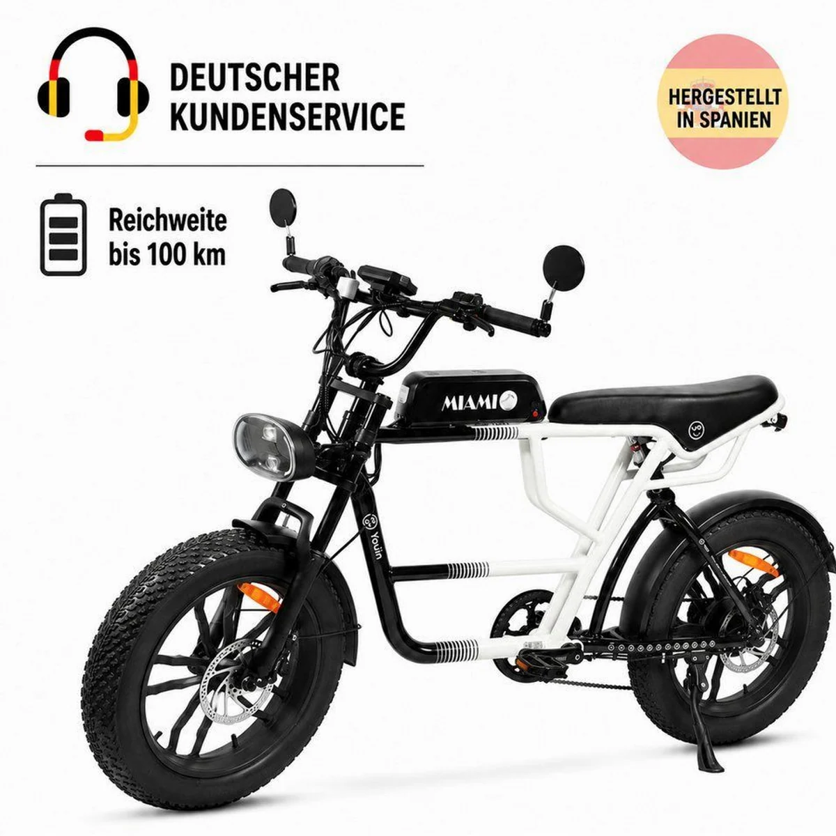 PixelPilot E-Bike Youin Miami 20 Zoll Fatbike, hohe Reichweite, Shimano 7-Gang — perfekter Begleiter für Abenteuer