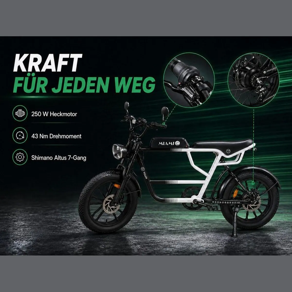 PixelPilot E-Bike Youin Miami 20 Zoll Fatbike, hohe Reichweite, Shimano 7-Gang — perfekter Begleiter für Abenteuer 5
