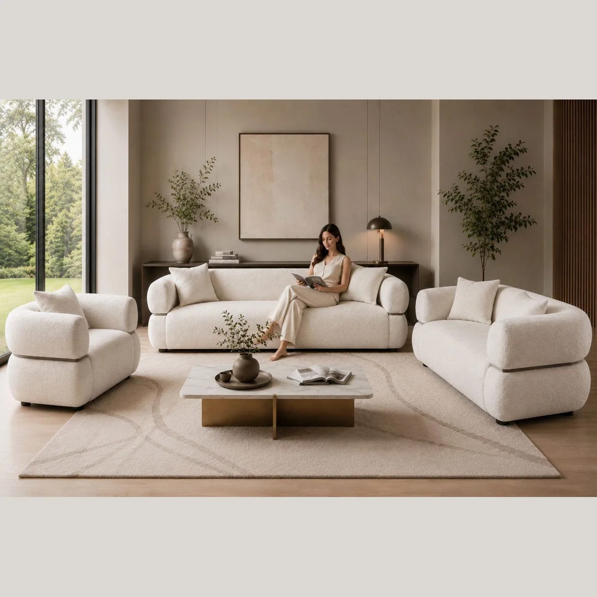 Pointhome Polstergarnitur 3-2-1, stilvolles Sofa-Set in Creme-Weiß
