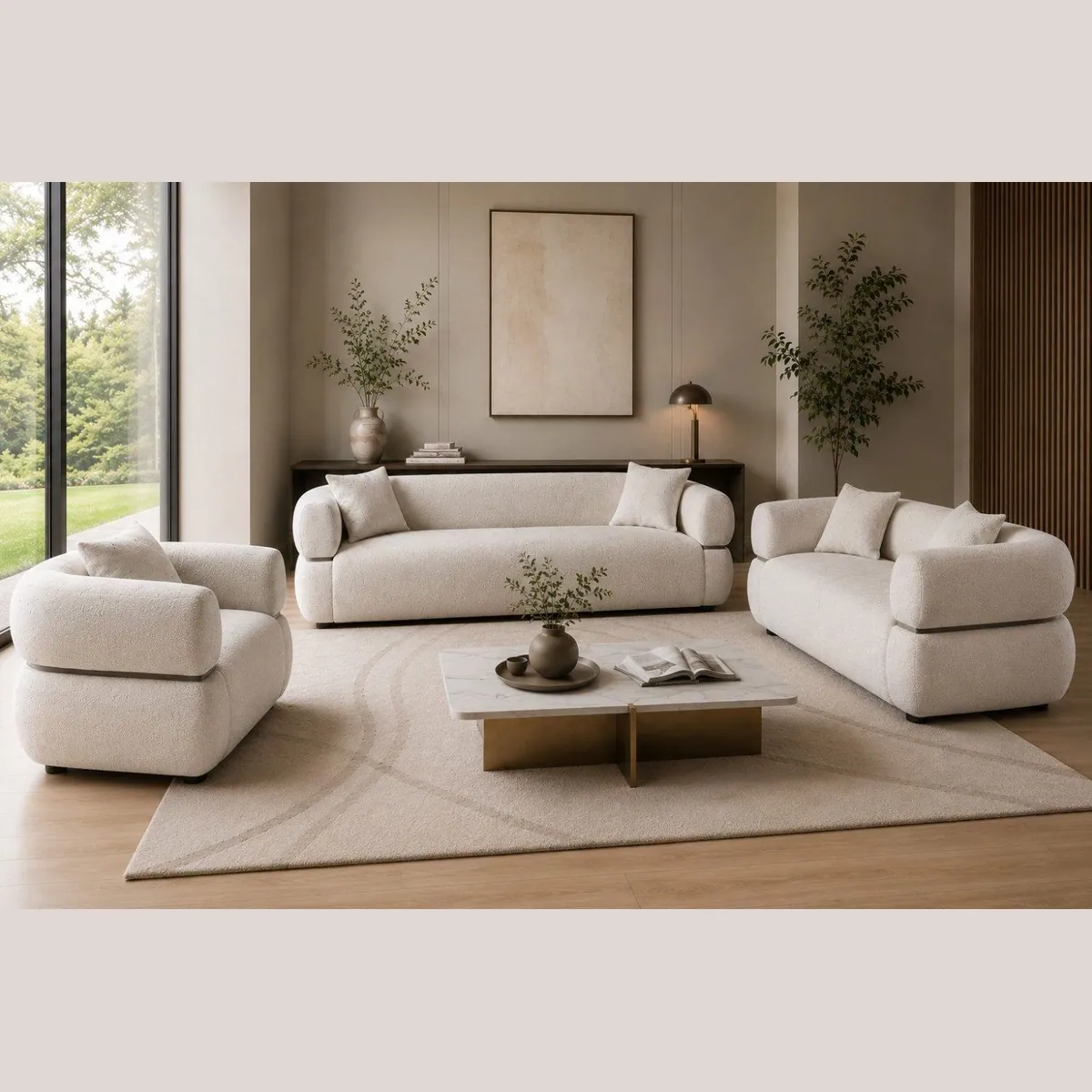 Pointhome Polstergarnitur 3-2-1, stilvolles Sofa-Set in Creme-Weiß 2
