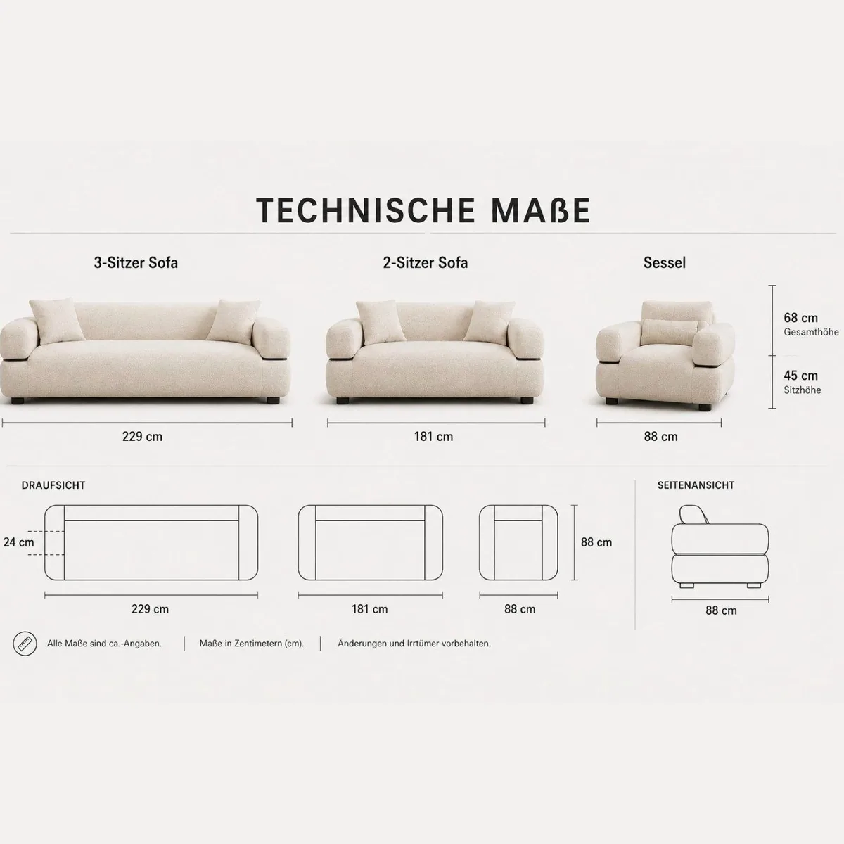 Pointhome Polstergarnitur 3-2-1, stilvolles Sofa-Set in Creme-Weiß 4