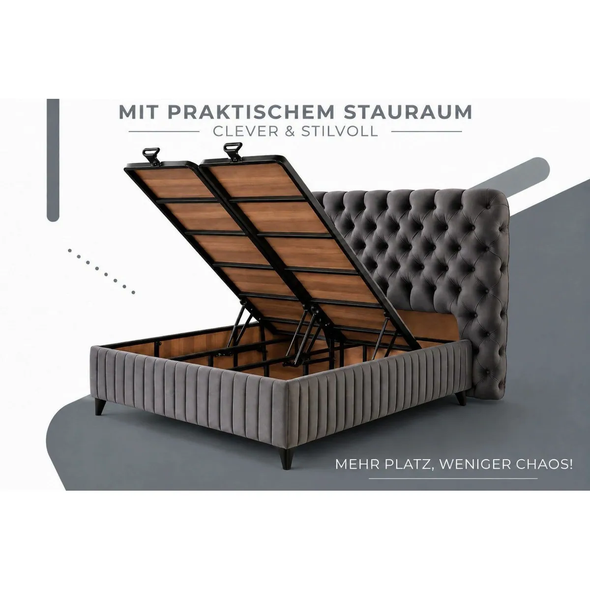 Pointhome Fluffy Boxspringbett Set, elegantes Design, hoher Stauraum — H3 Matratze, hydraulischer Bettkasten, modernes Kopfteil 3