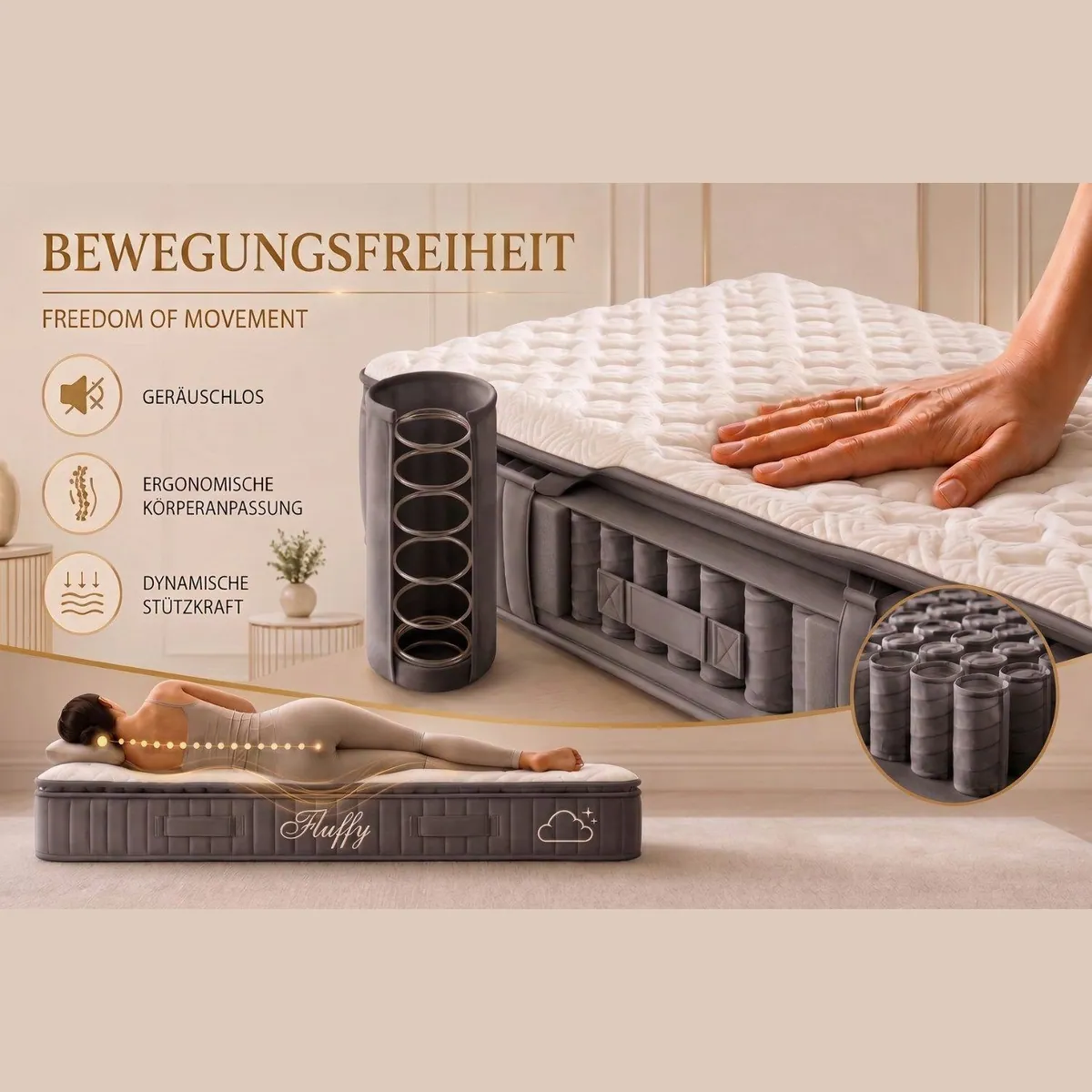 Pointhome Fluffy Boxspringbett Set, elegantes Design, hoher Stauraum — H3 Matratze, hydraulischer Bettkasten, modernes Kopfteil 4