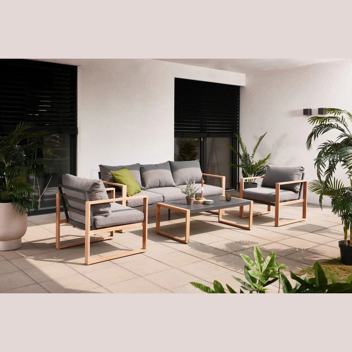 Primaster Gartenmöbel-Set Marbella, Aluminium in Holzoptik, witterungsbeständig