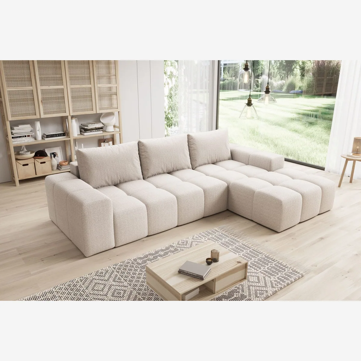 PROMETO Möbel Ecksofa Cento, L-Form, bequemer Teddy-Bouclé-Stoff
