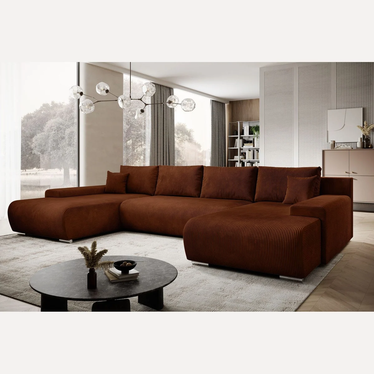 PROMETO Möbel Ecksofa Credo, stilvolles Design, Schlaffunktion, großzügiger Stauraum