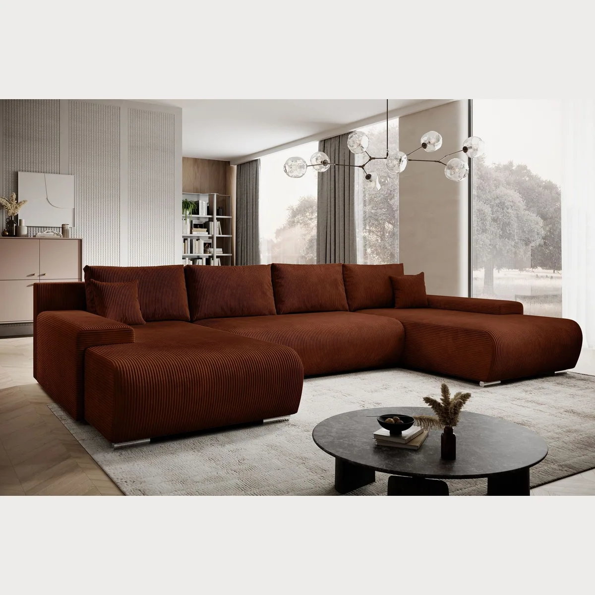 PROMETO Möbel Ecksofa Credo, stilvolles Design, Schlaffunktion, großzügiger Stauraum 5