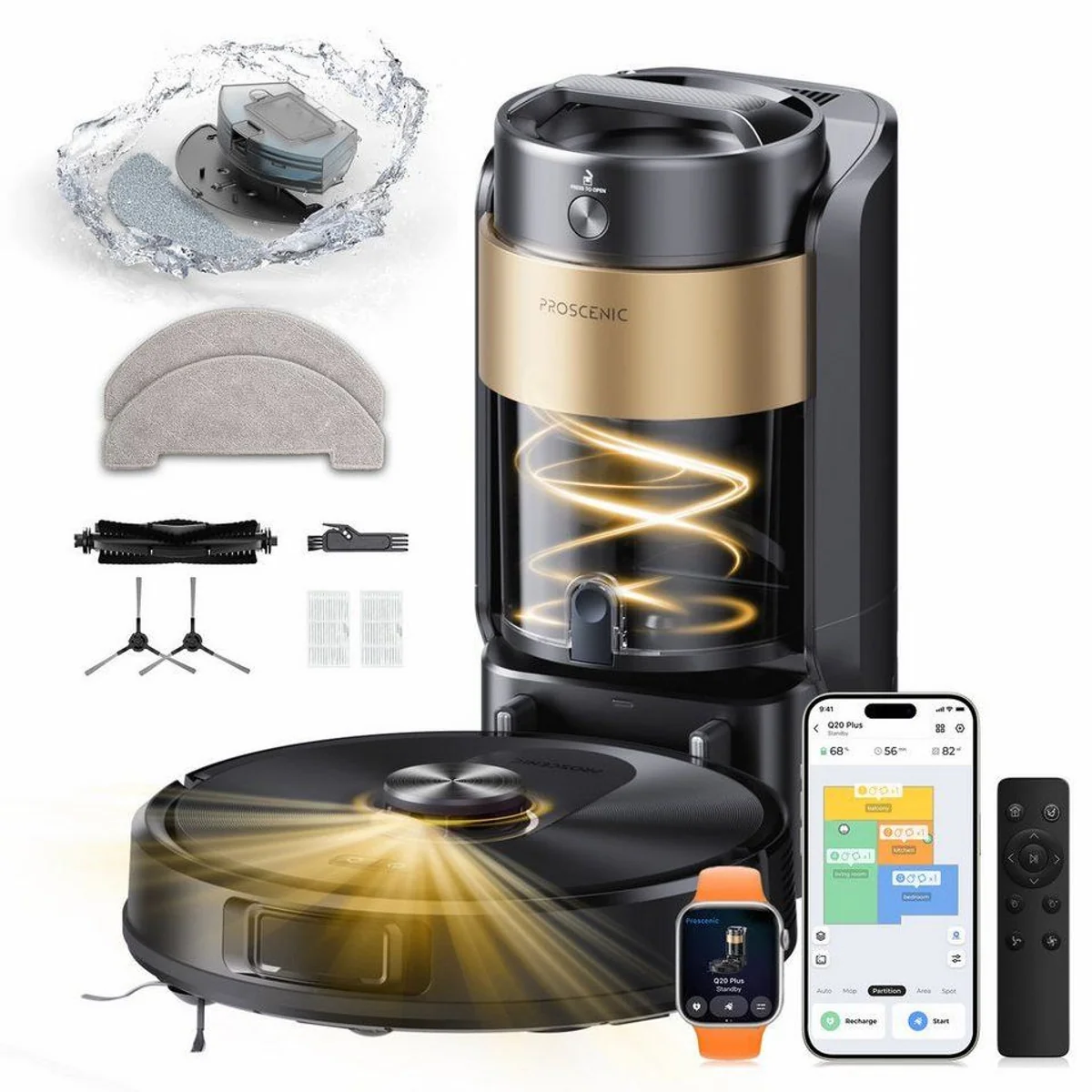 Proscenic Saugroboter Q20 Plus, 4-in-1 Reinigung, Dual-Laser LiDAR, KI-Hinderniserkennung