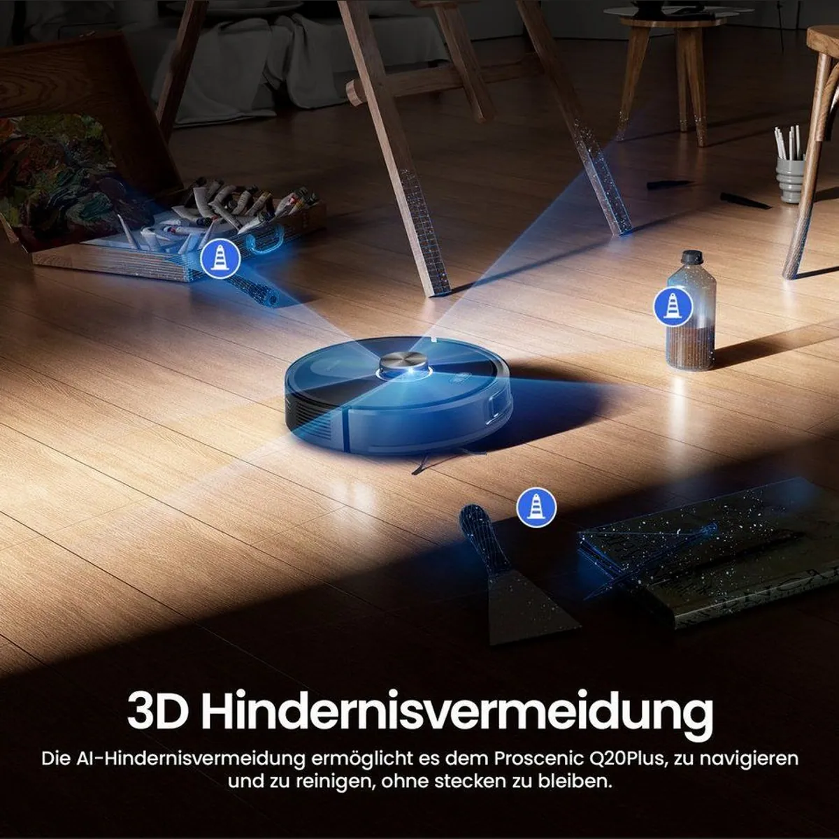 Proscenic Saugroboter Q20 Plus, 4-in-1 Reinigung, Dual-Laser LiDAR, KI-Hinderniserkennung 3