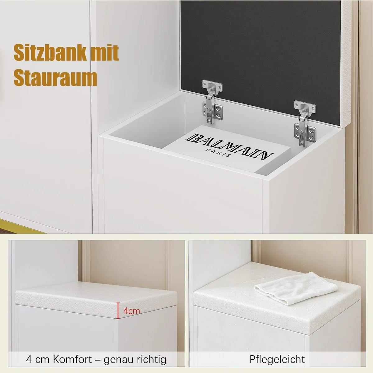radelldar Schuhschrank mit Sitzbank, 2-in-1 Funktion, verstellbare Trennwände 4