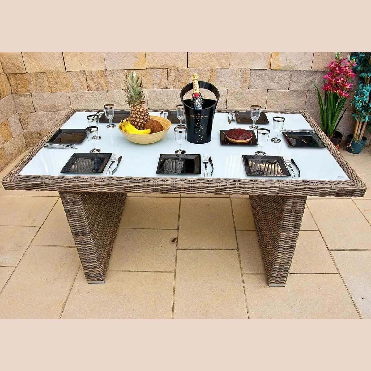 Ragnarök Möbel-Design Garten-Essgruppe, 6 Sessel & großer Tisch aus Polyrattan 4