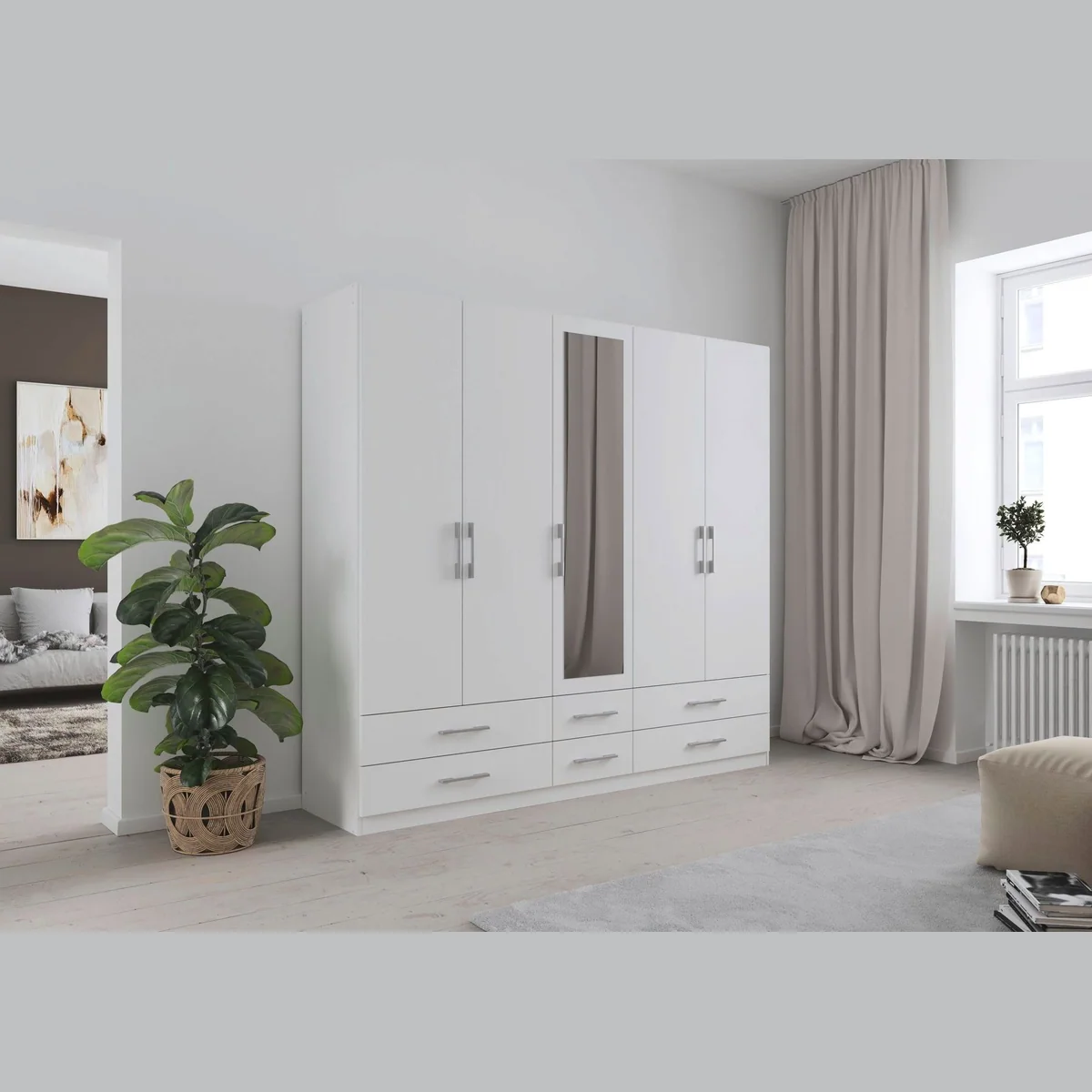 rauch HERSBRUCK Kleiderschrank, funktionales Design, großzügige Schubladen, Spiegeltüren 2