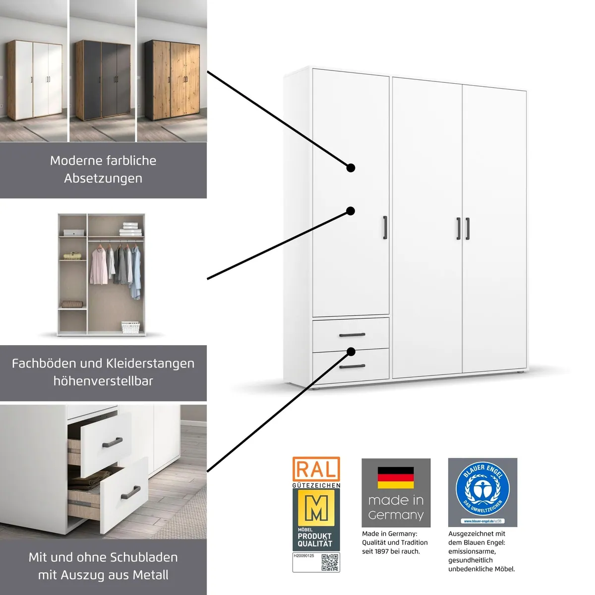 rauch VOYAGER Kleiderschrank, modernes Design, flexibler Stauraum — in 3 Ausstattungen 3