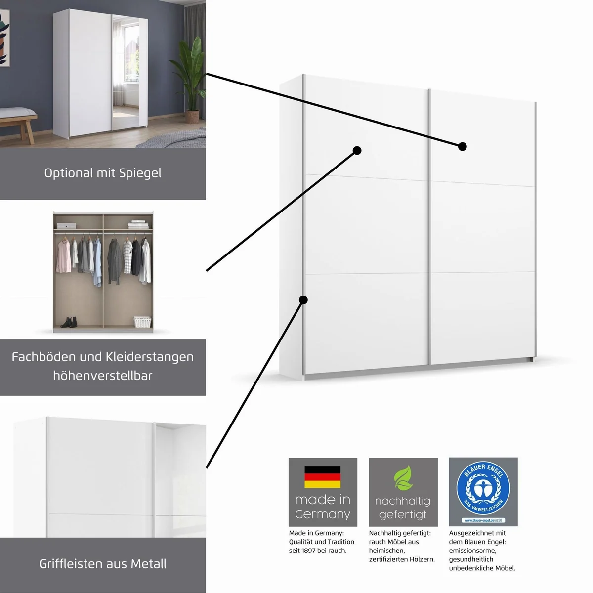 rauch AURELIO Schwebetürenschrank, elegantes Design, platzsparend, 3 Ausstattungen 3