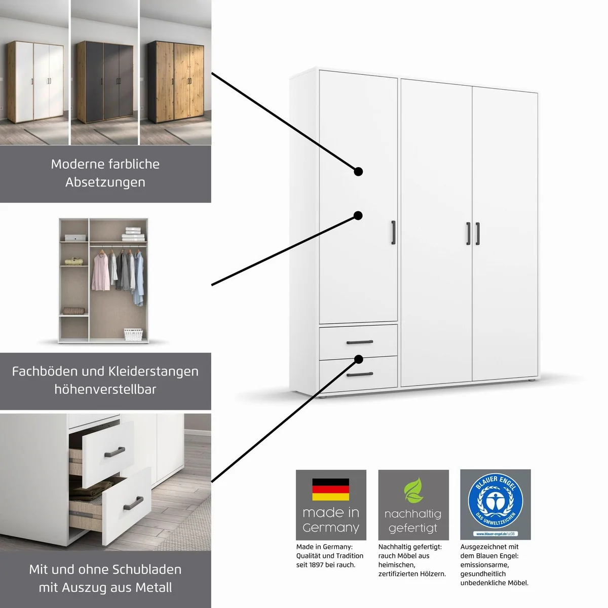 rauch VOYAGER Kleiderschrank, modernes Design, flexible Inneneinteilung — 3 Ausstattungen 3