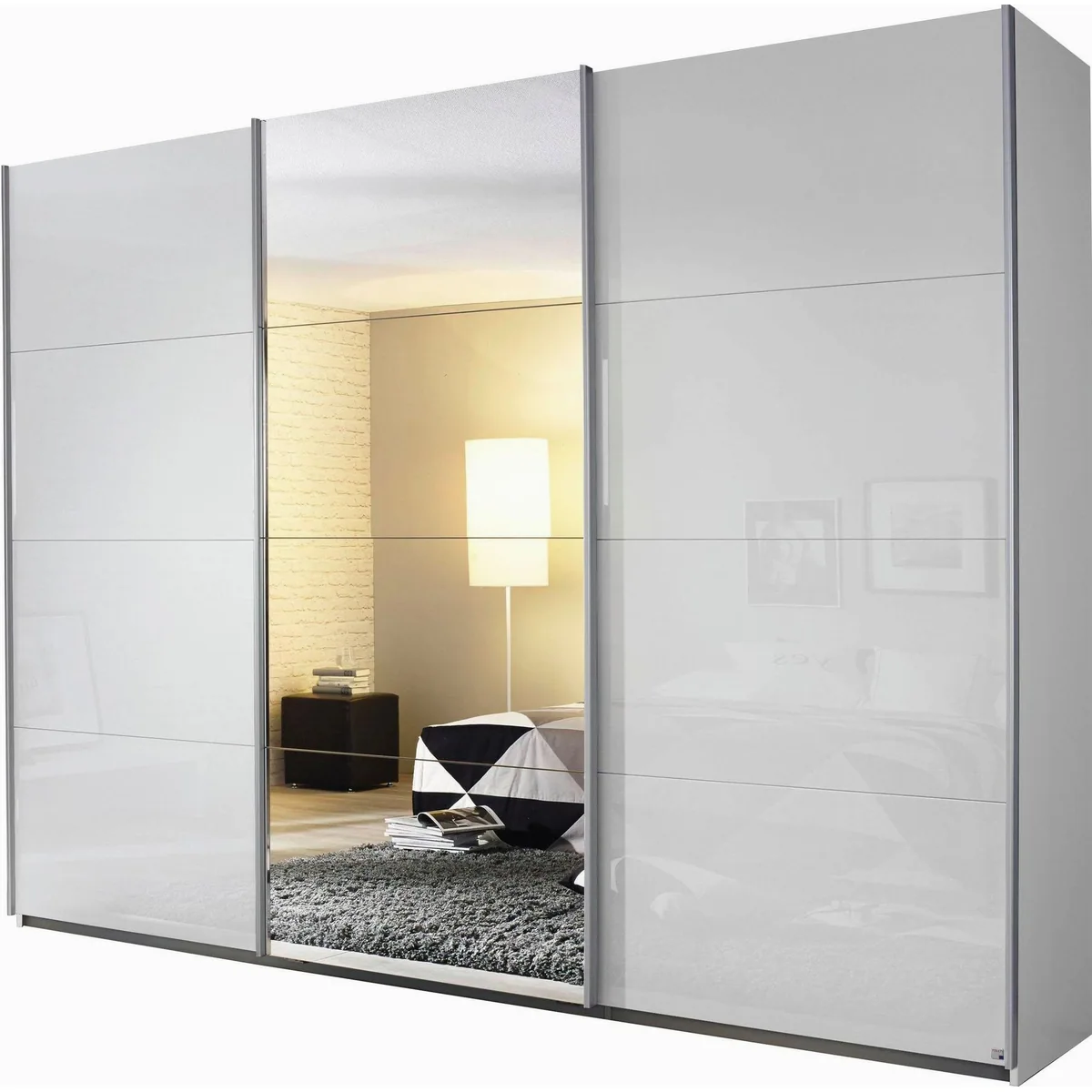rauch Schwebetürenschrank Kulmbach, Hochglanz Weiß, inklusive Schubkästen — moderne Garderobe für Ihr Zuhause