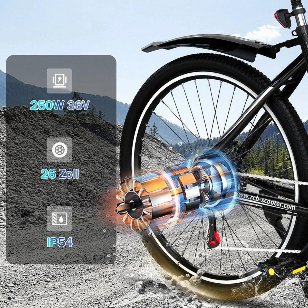 RCB RK15 E-Bike, 26 Zoll Pedelec, 250W Motor, 30-50 km Reichweite 3