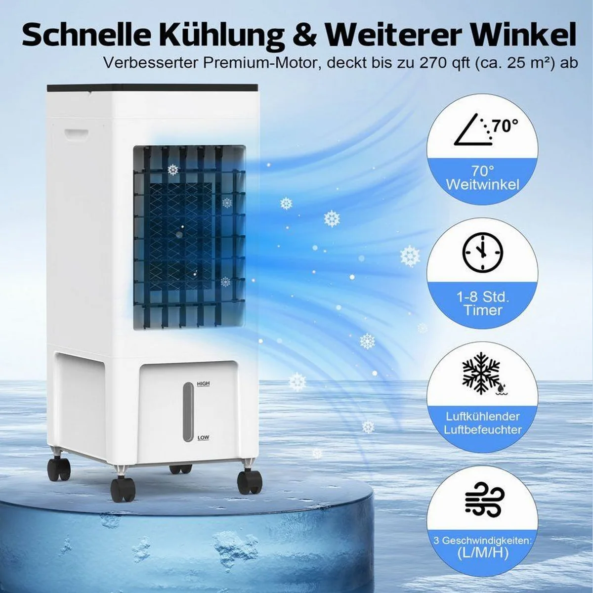 Rebonique 3-in-1 Luftkühler, leise Kühlung, 8L Wassertank, 70° Oszillation 2