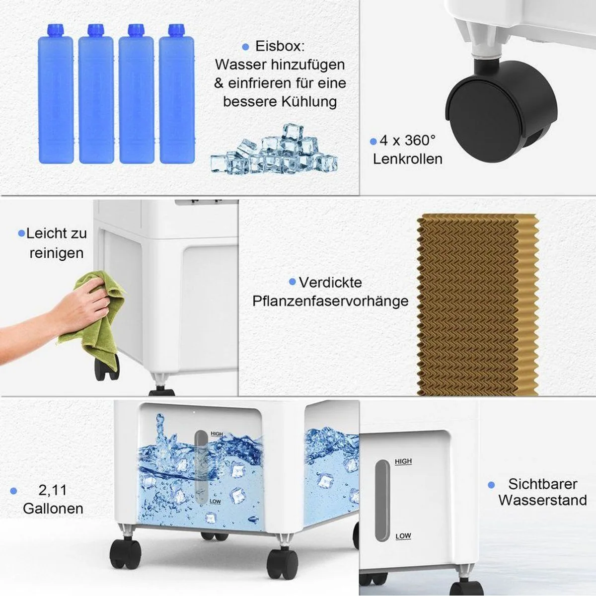 Rebonique 3-in-1 Luftkühler, leise Kühlung, 8L Wassertank, 70° Oszillation 5