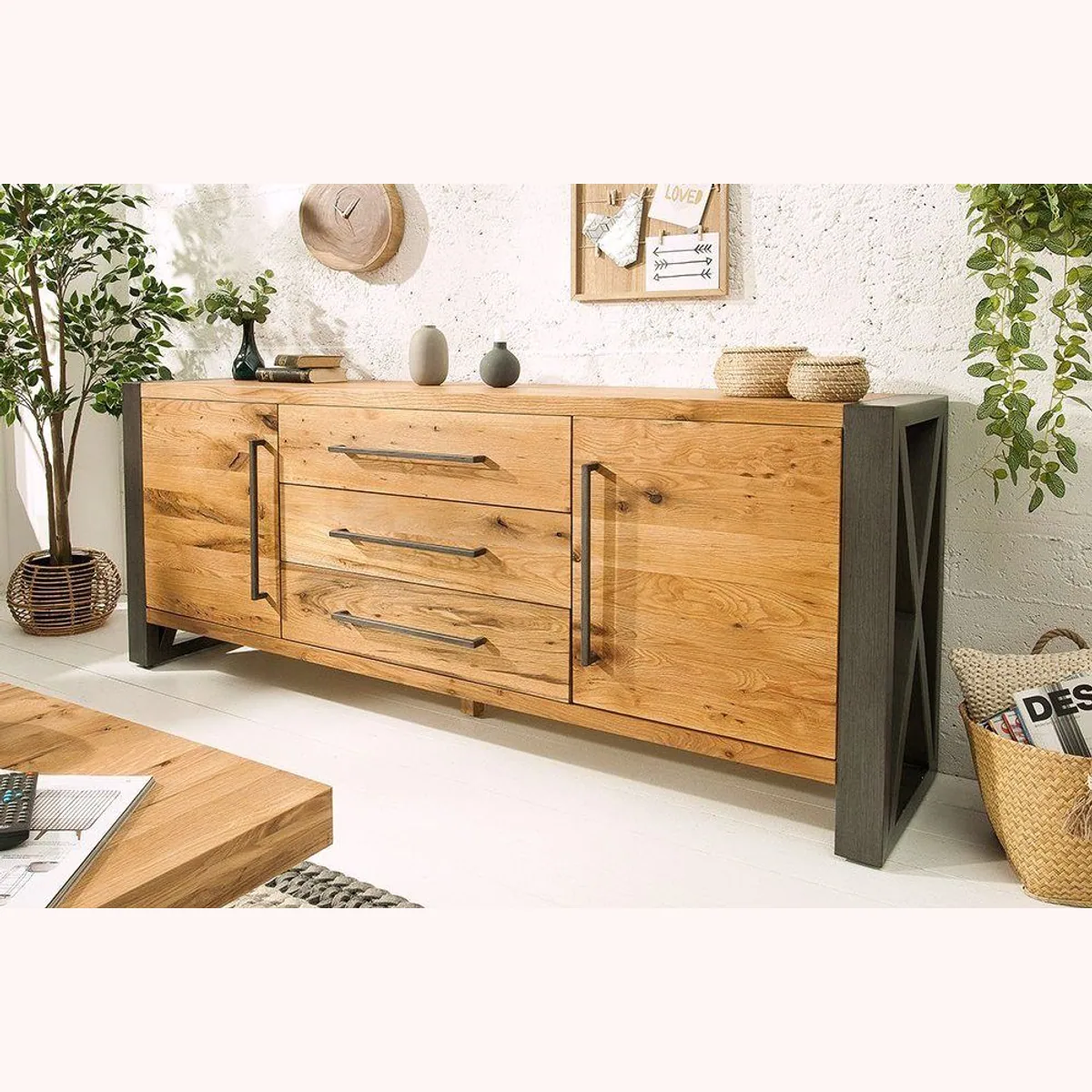 riess-ambiente Sideboard THOR 200cm, Massivholz, Wildeiche, Industrial Flair