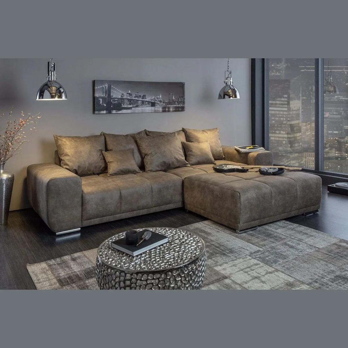 riess-ambiente XXL Sofa ELEGANCIA, taupe, elegantes Design, hoher Sitzkomfort, inkl. Kissen